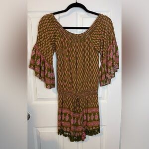 💃 Anthropologie RAGA Women’s Boho Off-Shoulder Tassel Romper Size S